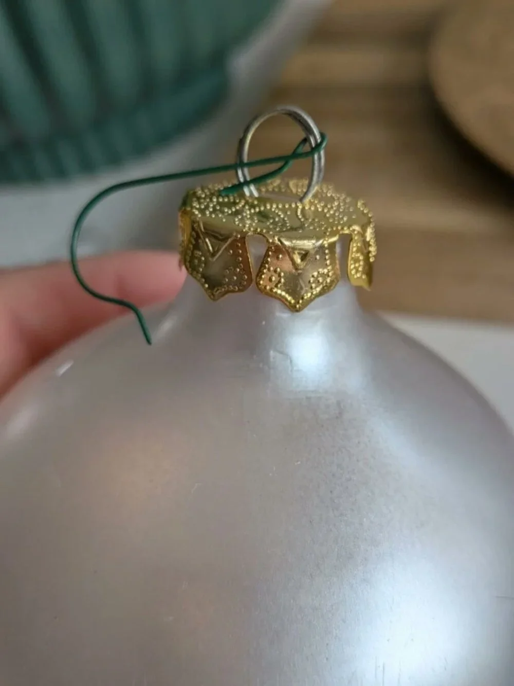 Vintage Frosted Translucent White Glass Teardrop Christmas Ornament Gold Cap 5